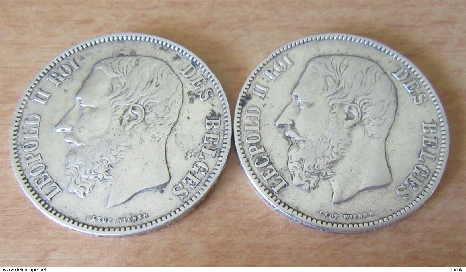 Belgique - 2 Monnaies 5 Franc Léopold II 1869 Et 1870 En Argent - Achat Immédiat - 5 Francs