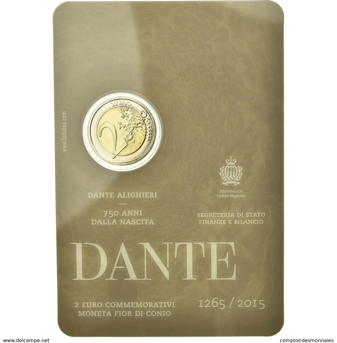 San Marino, 2 Euro, 750ème Anniversaire De La Naissance De Dante, 2015 - San Marino