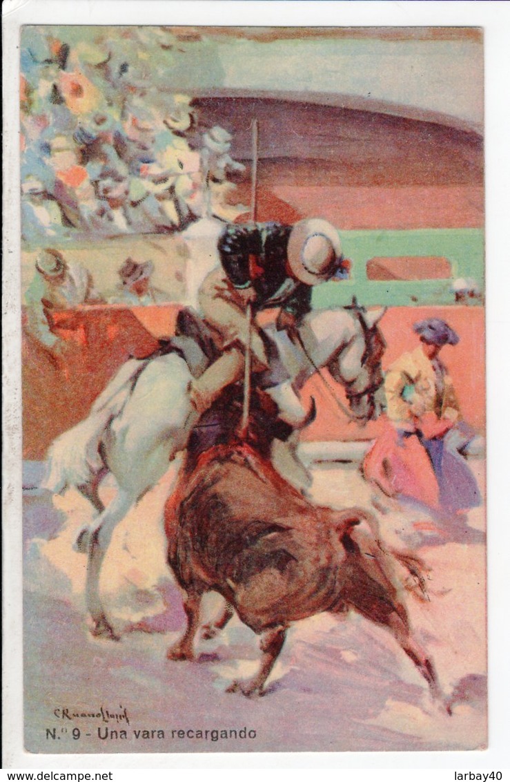 Cpa Carte Postale Ancienne  - Illustrateur Corrida Una Vara Recargando - Corridas