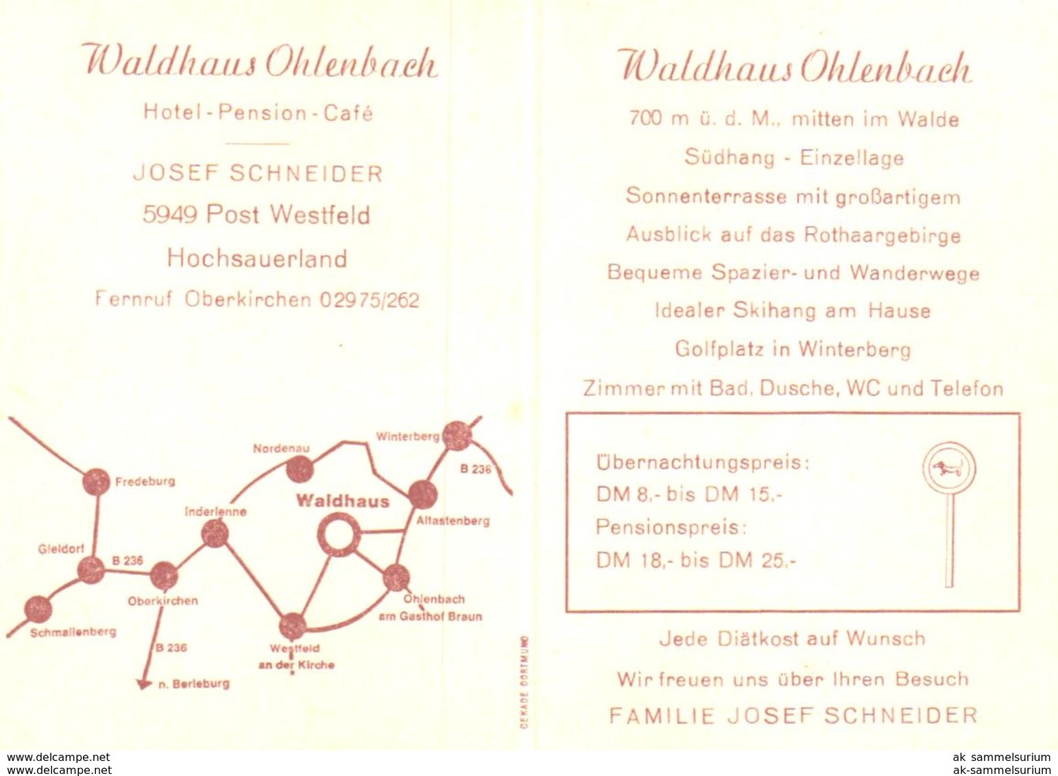 Westfeld (Schmallenberg) / Klappkarte Mit Beschreibung !!! / Ohlenbach / Oberkirchen (D-A296) - Schmallenberg