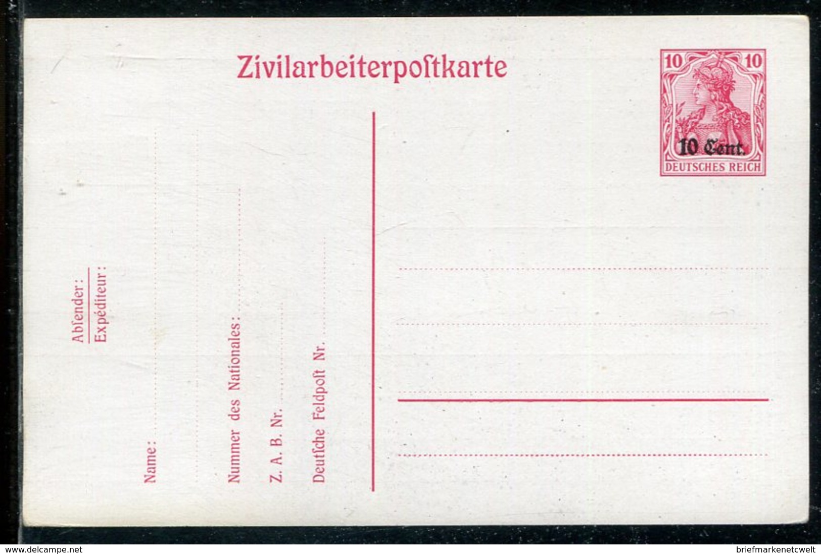 D.Bes.14/18-West / 1917 / Zivilarbeiterpostkarte Mi. P 7 ** (13537) - Besetzungen 1914-18