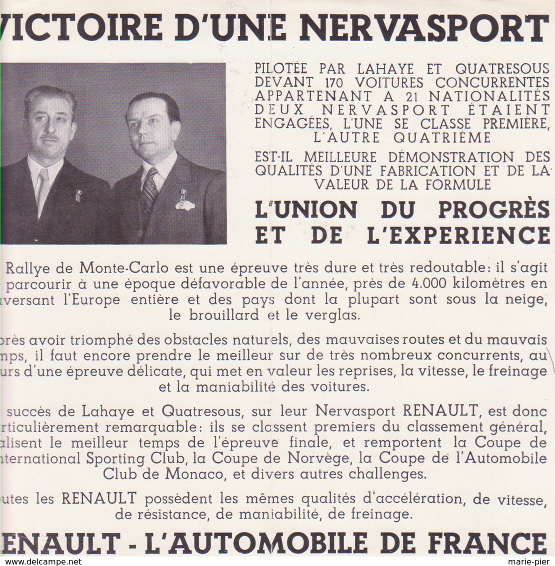 Renault, Rallye De Monté Carlo, Victoire D'une Nervasport - Advertising