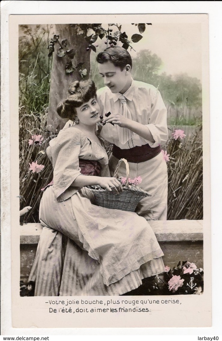 Cpa Carte Postale Ancienne  - Fantaisie Couple Votre Jolie Bouche - Couples