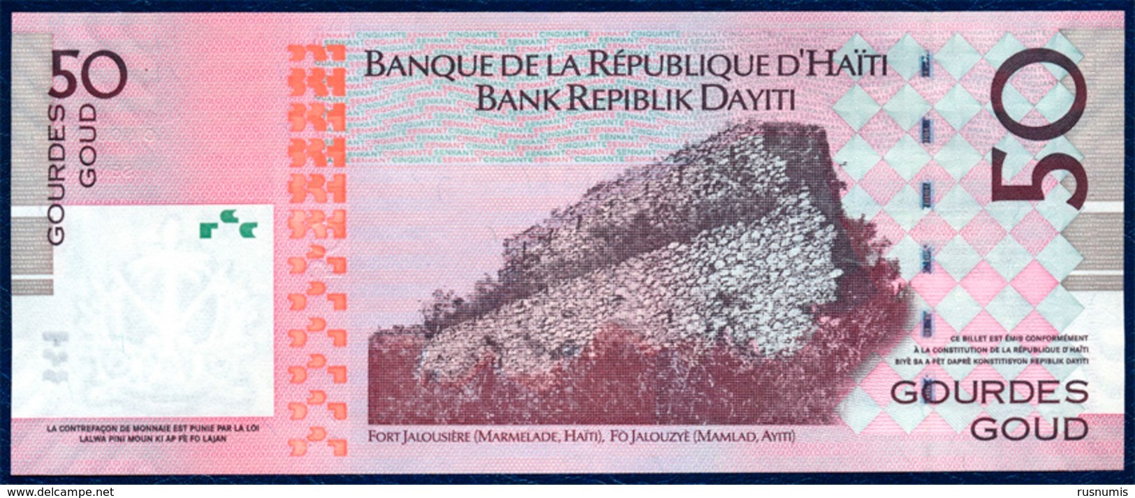 HAITI 50 GOURDES P-274e François Cappiox Fort Jalousière, Marmelade 2014 UNC - Haïti