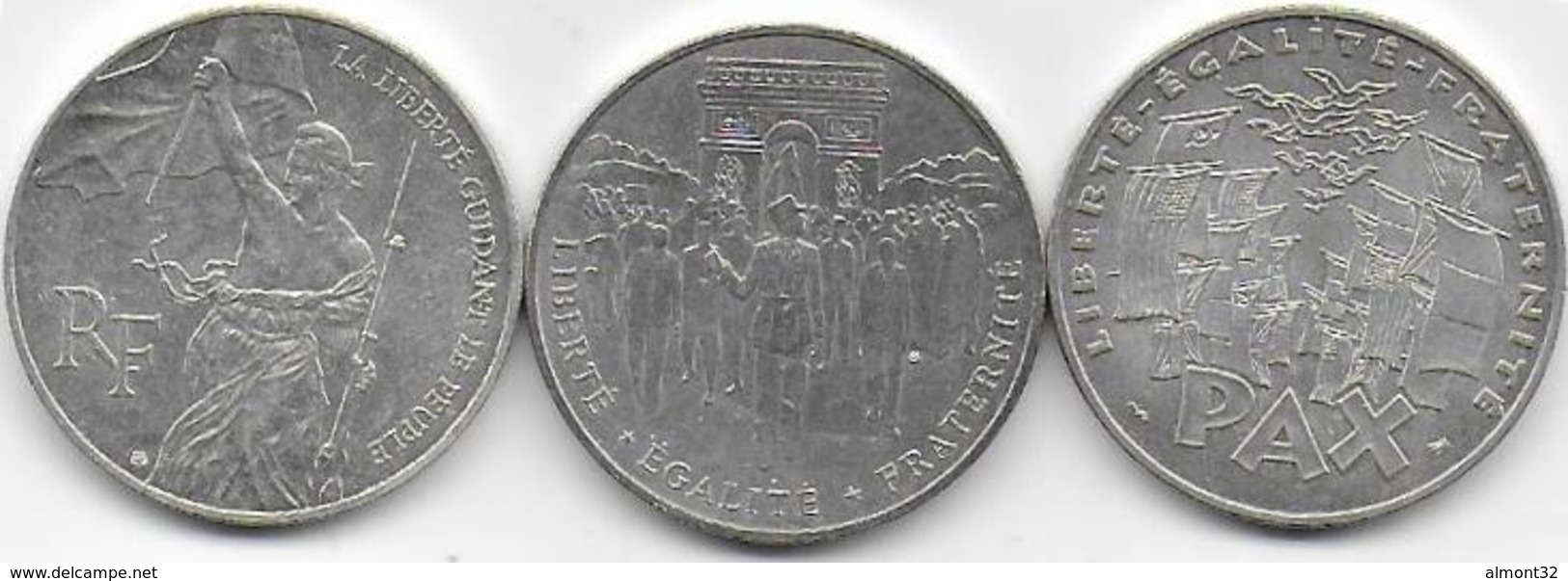 France - 3 Pièces 100 Fr  Argent  De 1993 - 1994 - 1995 - Autres & Non Classés