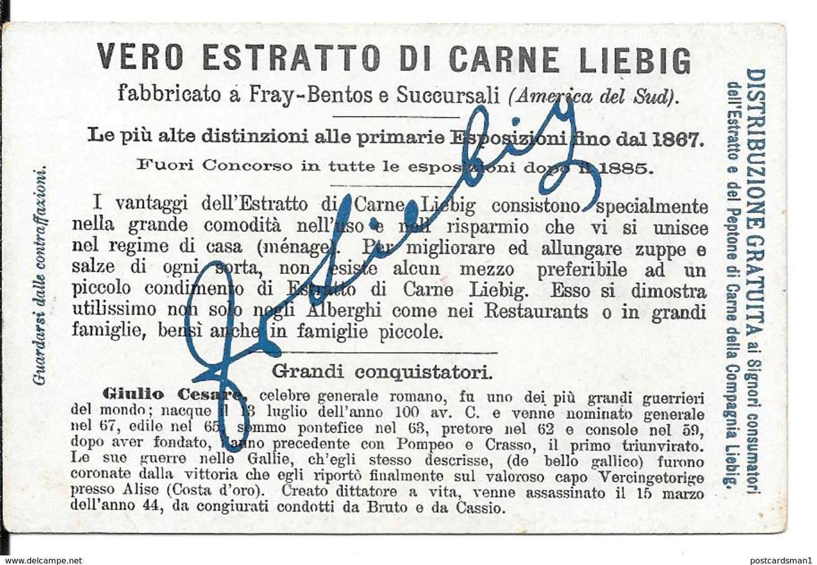 9 Figurine LIEBIG (Estratto Carne per brodo) -RRR- stampate nel1878 Serie: ARMI SPECIALI " (3) GRANDI CONQUISTATORI "(6)