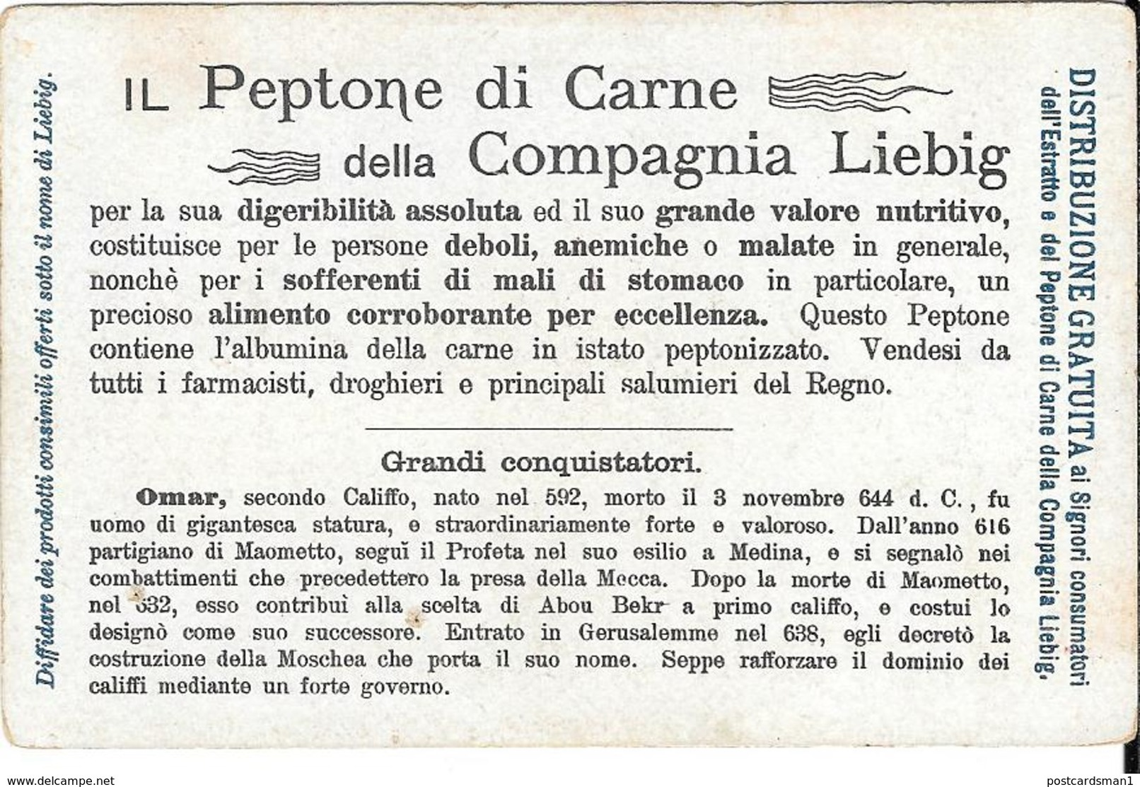 9 Figurine LIEBIG (Estratto Carne per brodo) -RRR- stampate nel1878 Serie: ARMI SPECIALI " (3) GRANDI CONQUISTATORI "(6)