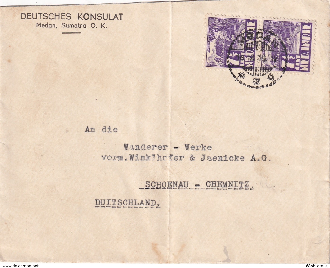 INDES NEERLANDAISES 1935 LETTRE DU CONSULAT ALLEMAND DE MEDAN/SUMATRA - Indes Néerlandaises