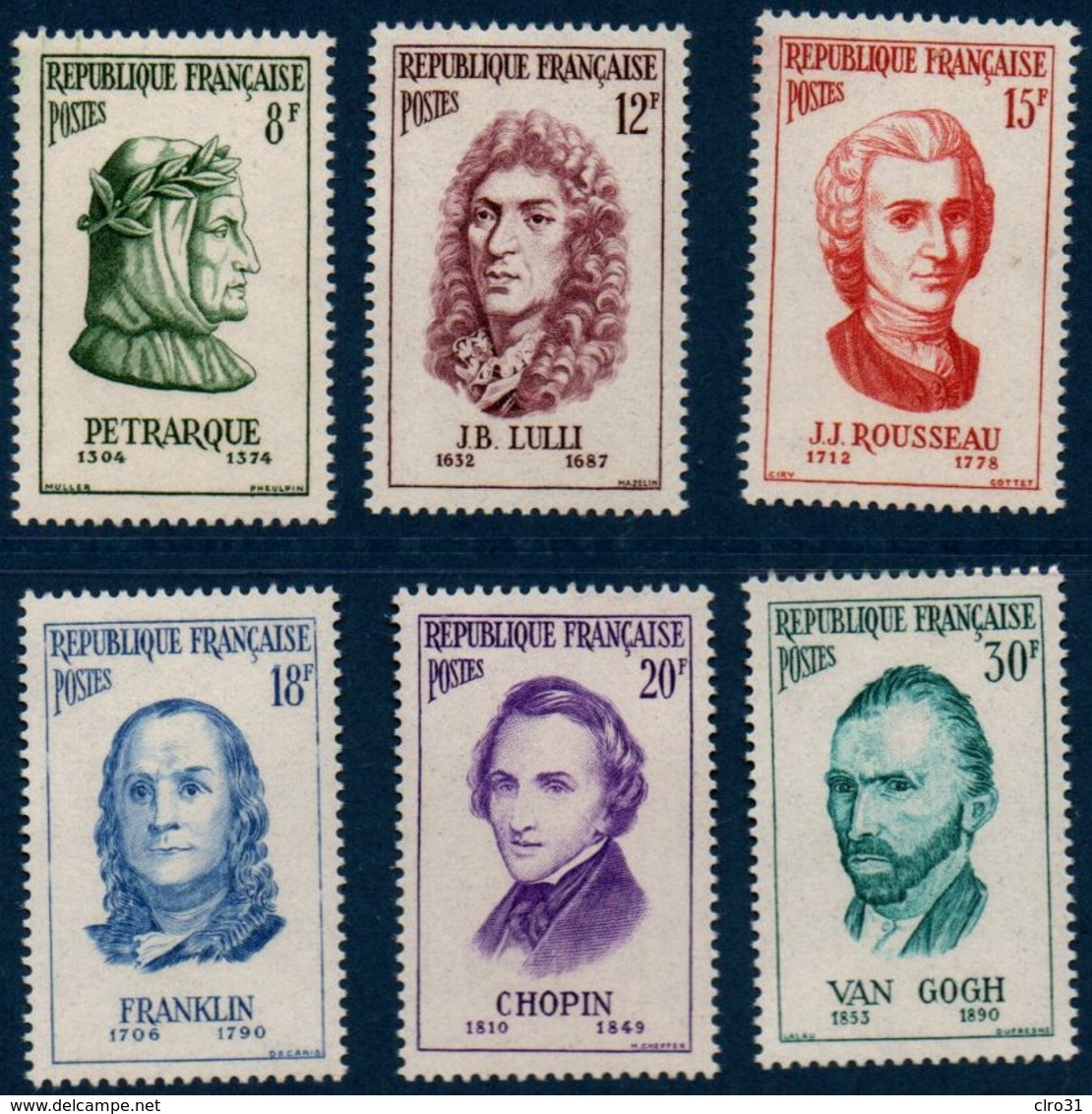 FR 1956  Personnages étrangers De L'histoire De France   N°YT  1082-1087  ** MNH - Neufs