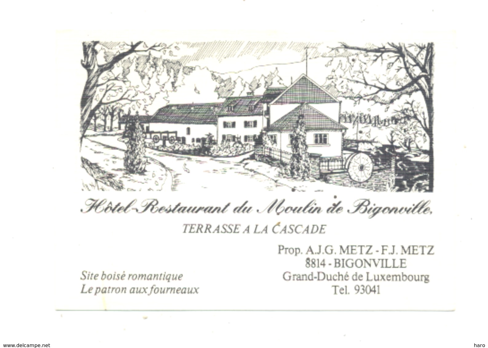 Carte De Visite - Hôtel - Restaurant Du " Moulin De Bigonville "(Martelange) Luxembourg  (van) - Visiting Cards