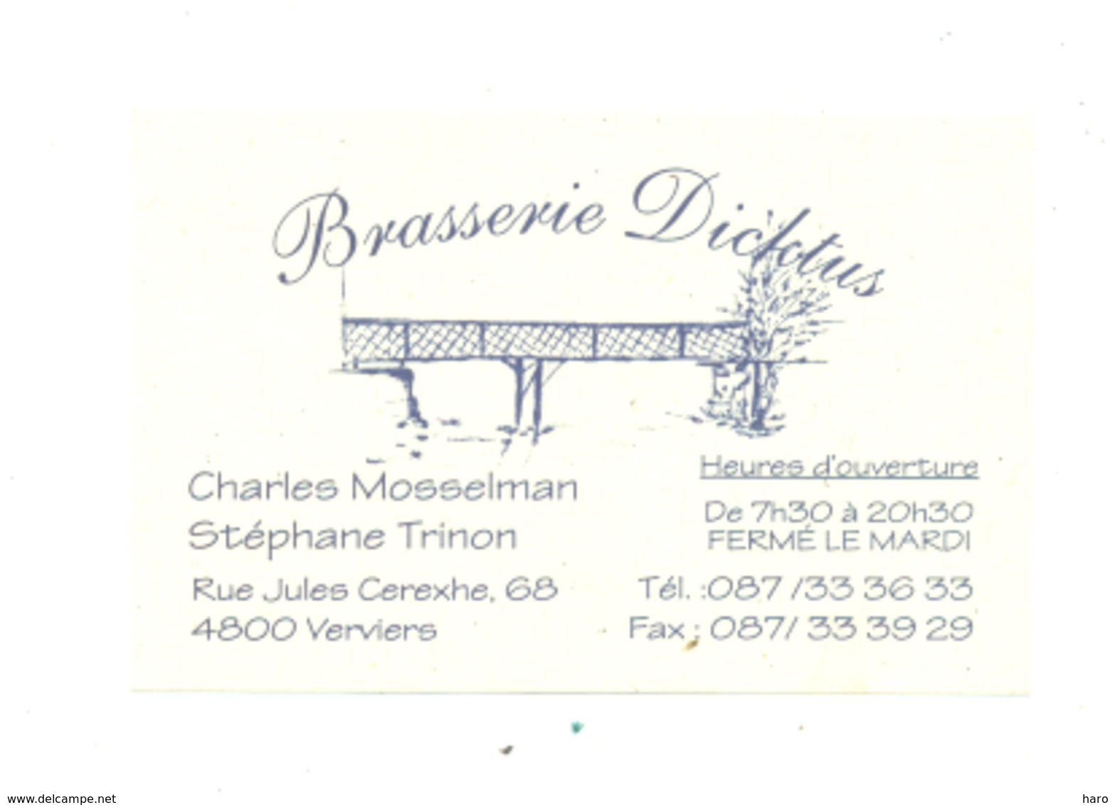 Carte De Visite -   Brasserie " DICKTUS "  VERVIERS (van) - Cartes De Visite