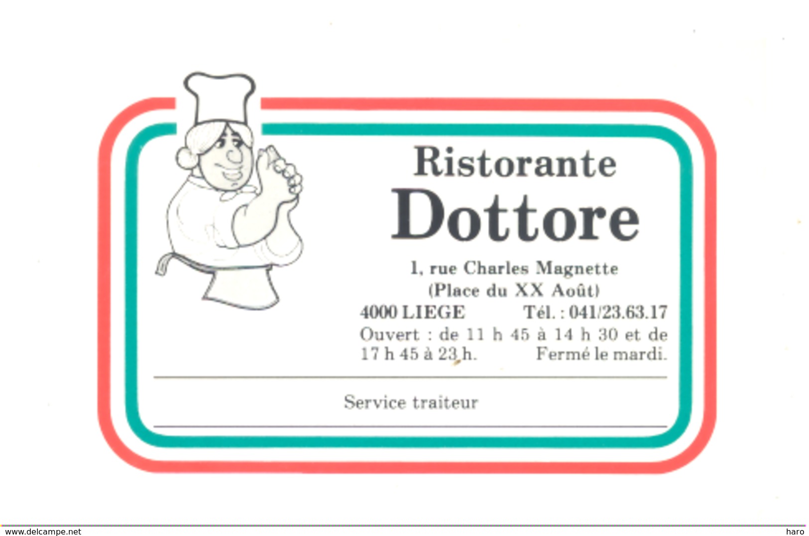 Carte De Visite -  Ristorante  " DOTTORE "  LIEGE (van) - Cartes De Visite
