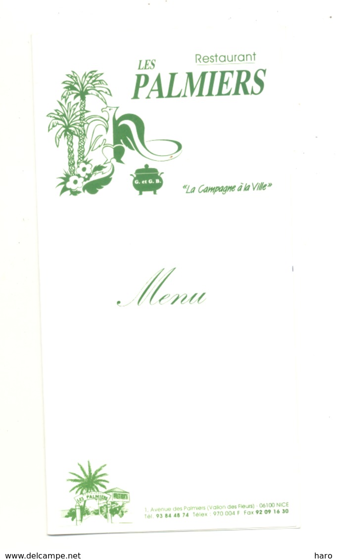 Carte De Visite -   Restaurant   " Les Palmiers   "  NICE - Menu Du Réveillon 1997   (van) - Visitenkarten