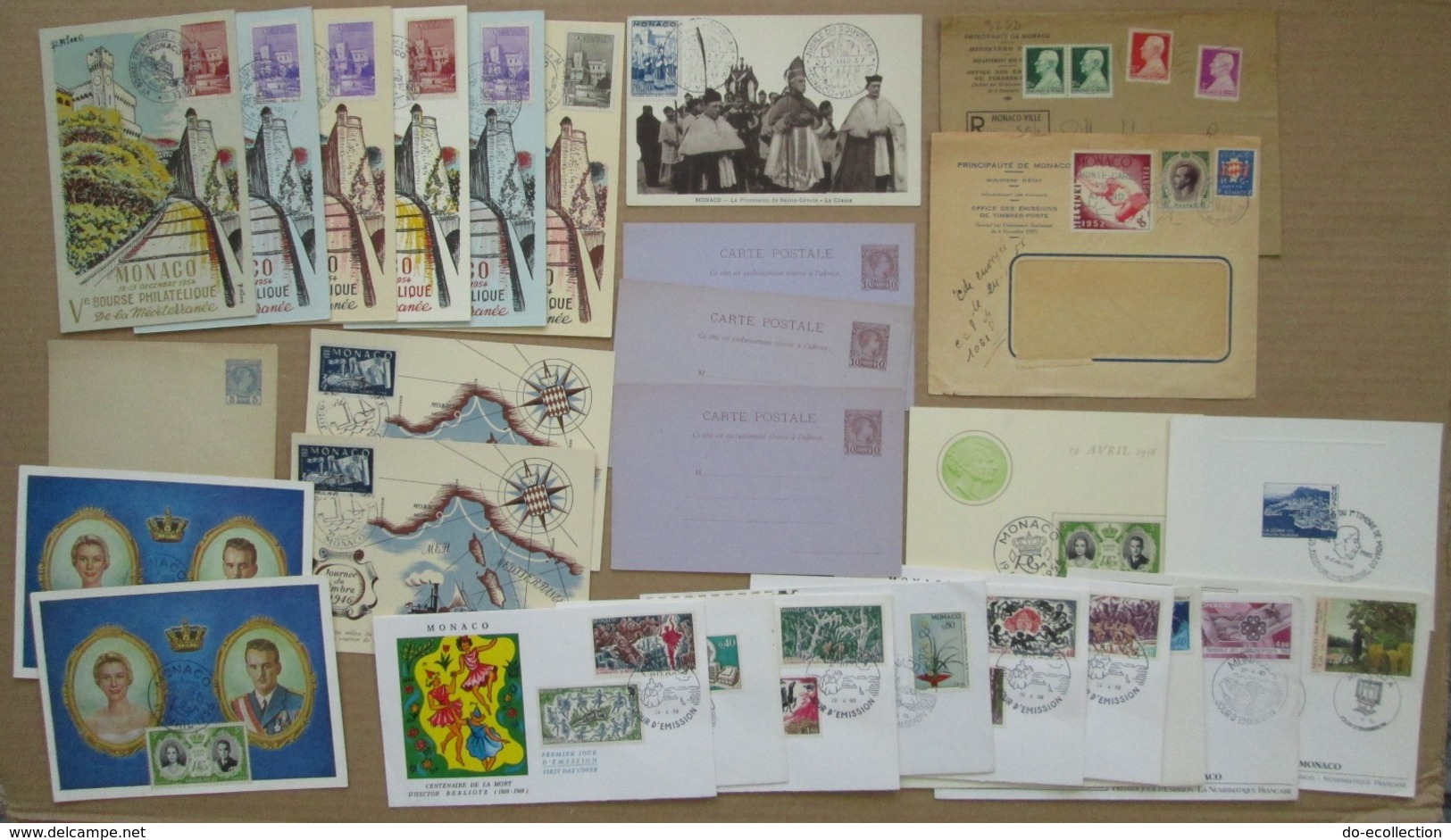 Lot MONACO 28 Lettres Entier Postal FDC Carte Maximum Journée Du Timbre 1946 Bourse Philatélique Méditerranée 1954 Etc - Colecciones & Series