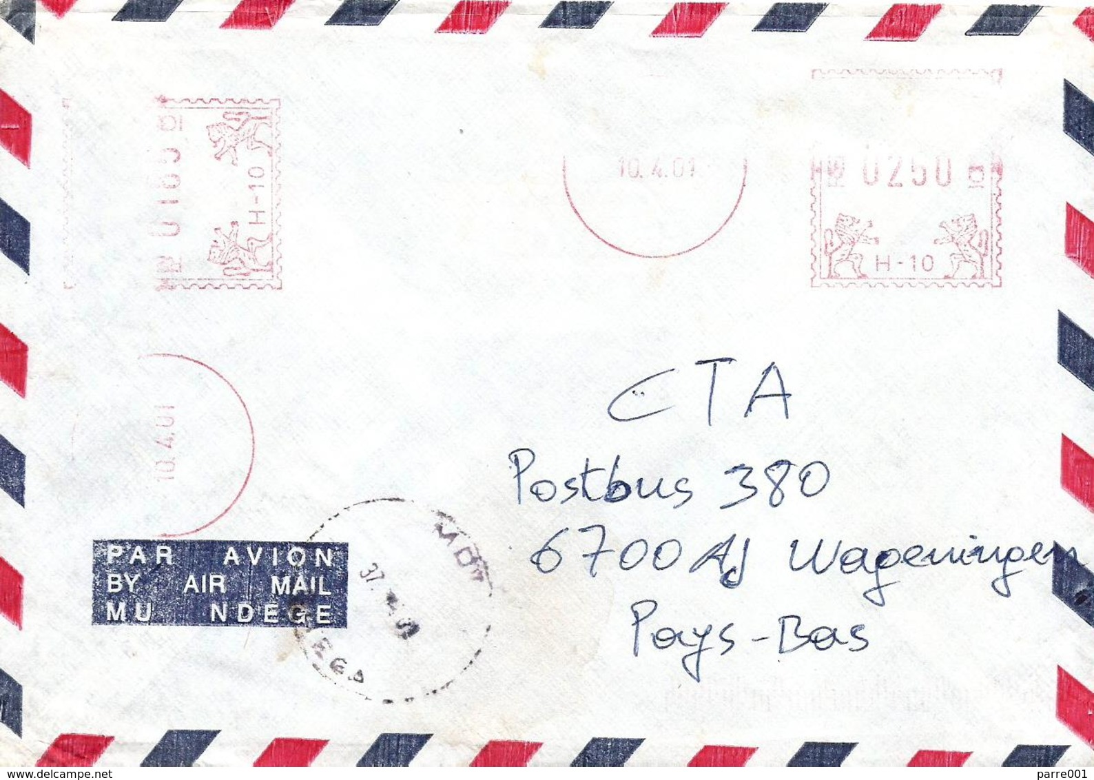 Burundi 2001 Bujumbura Meter Hasler “Mailmaster” H-10 EMA Cover - Used Stamps
