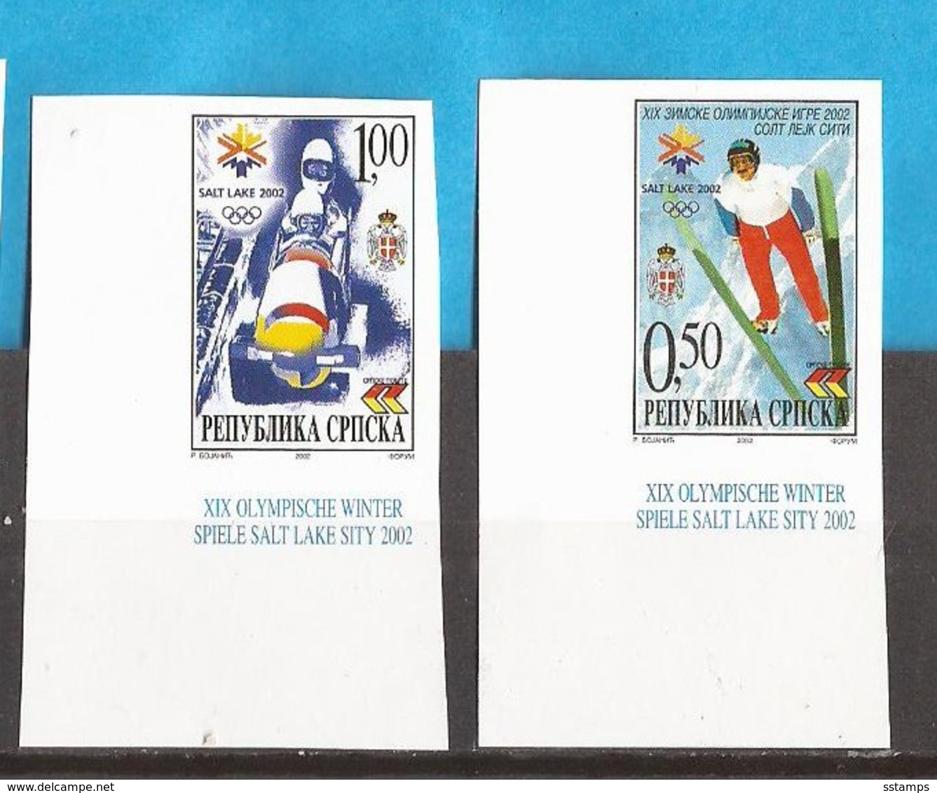 2002 235-36 SPORT OLYMPIADE SALT LAKE CITY BOBFAHREN SKISPRING  BOSNIA REPUBLIKA SRPSKA  RRR IMPERFORATE MNH SELTEN - Jet-Ski