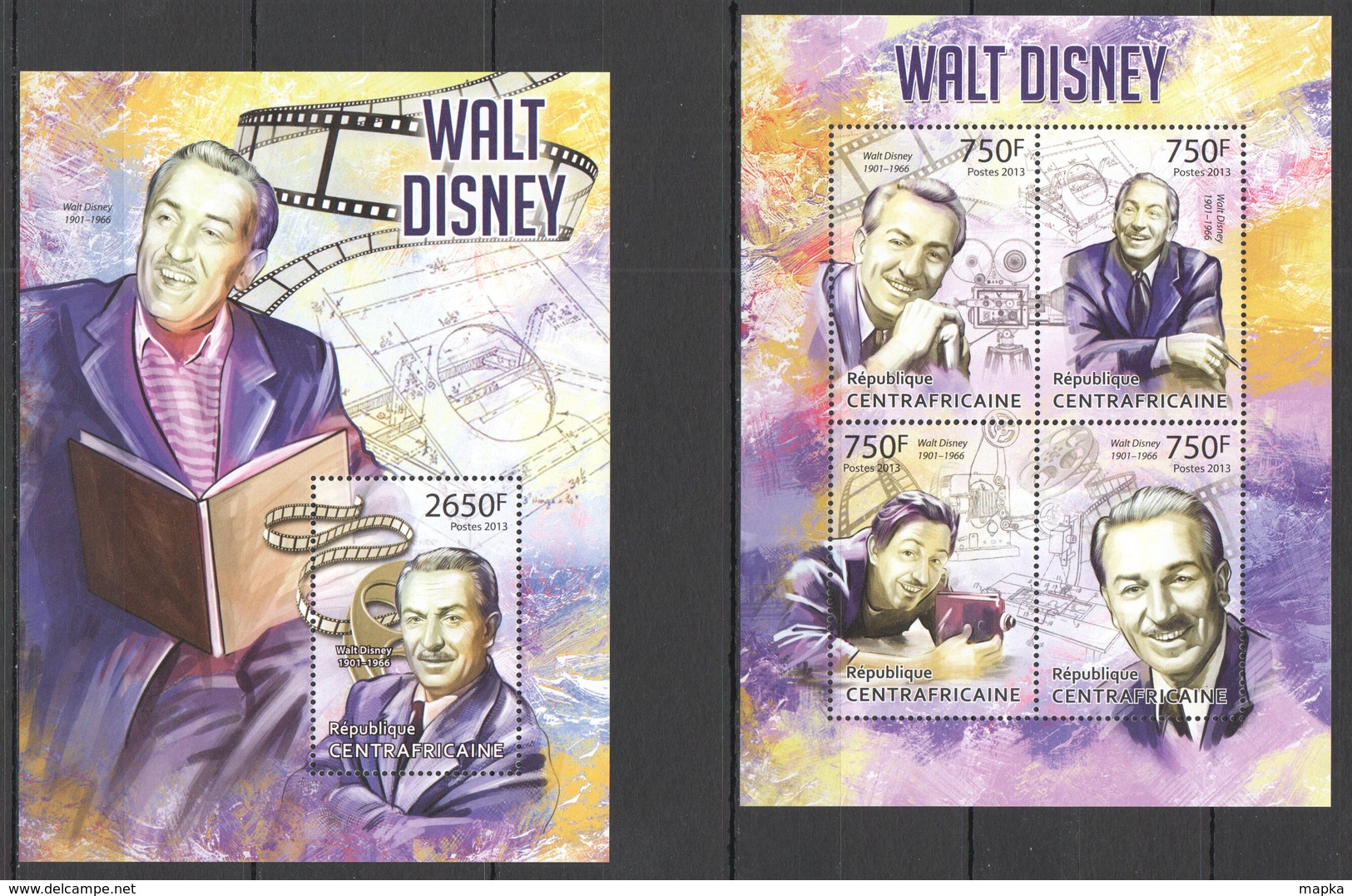 VV577 2013 CENTRAL AFRICA CENTRAFRICAINE FAMOUS PEOPLE LEGENDARY WALT DISNEY KB+BL MNH - Other & Unclassified