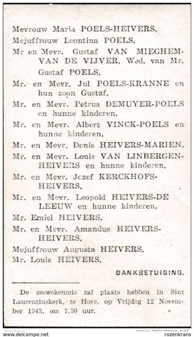 1903 1943 Mortsel Berchem Franciscus Poels Heivers Van Mieghem Kranne Demuyer Vinck Marien Van Linbergen Doodsprentje - Images Religieuses