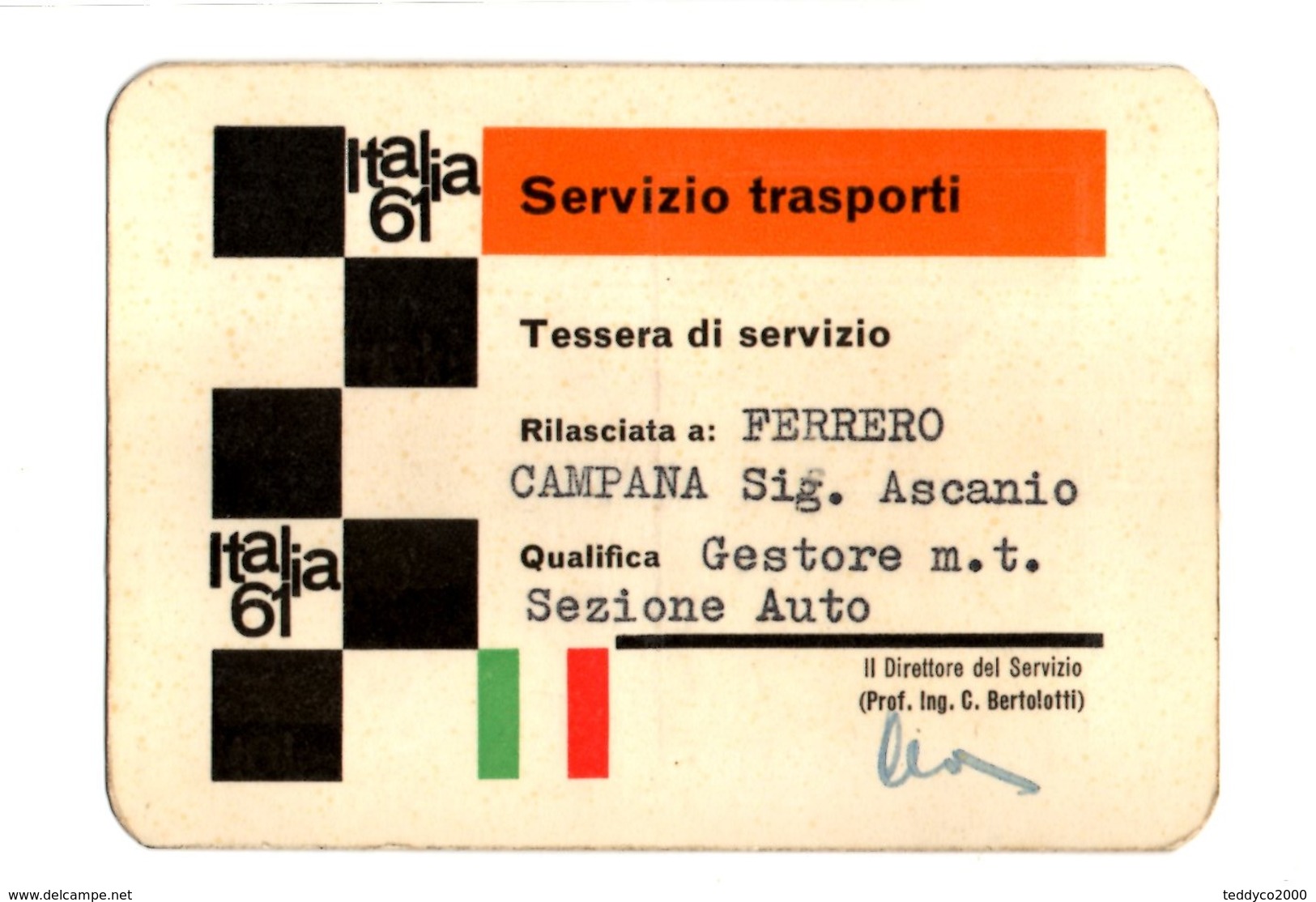 ITALIA '61 TESSERA SERVIZIO TRASPORTO - Autres & Non Classés