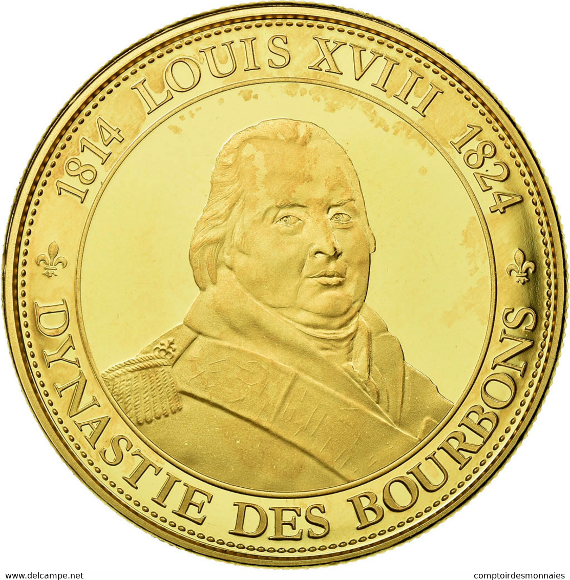 France, Médaille, Les Rois De France, Louis XVIII, History, FDC, Copper Gilt - Autres & Non Classés