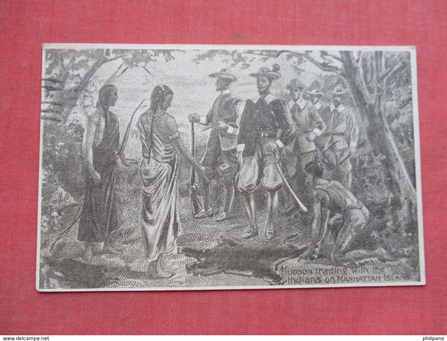 Hudson Trading With The Indians On Manhattan Island       Ref 3376 - Native Americans