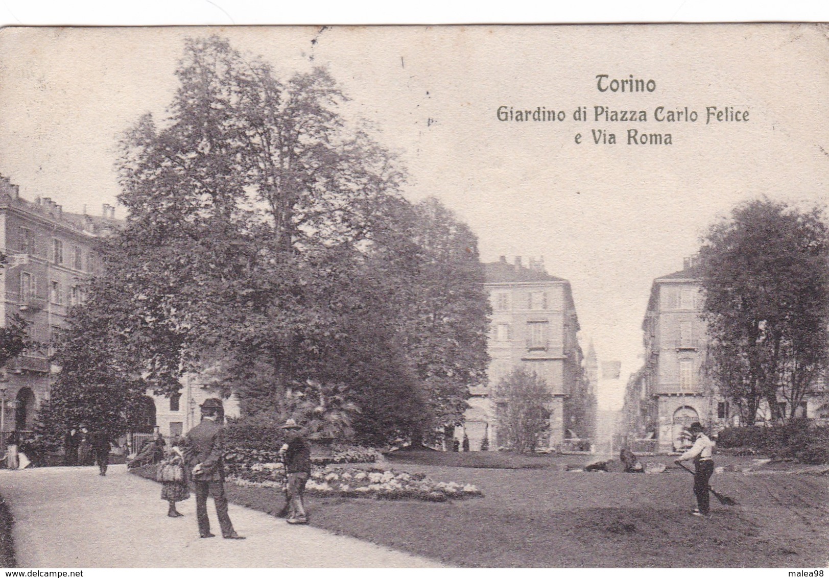 ITALIE ,,TORINO , GIARDINO Di  PLAZZA CARLO FELICE E  VIA  ROMA,, , CACHET DE SHANGHAI   DEUTSCHE POST  1908 - Piazze