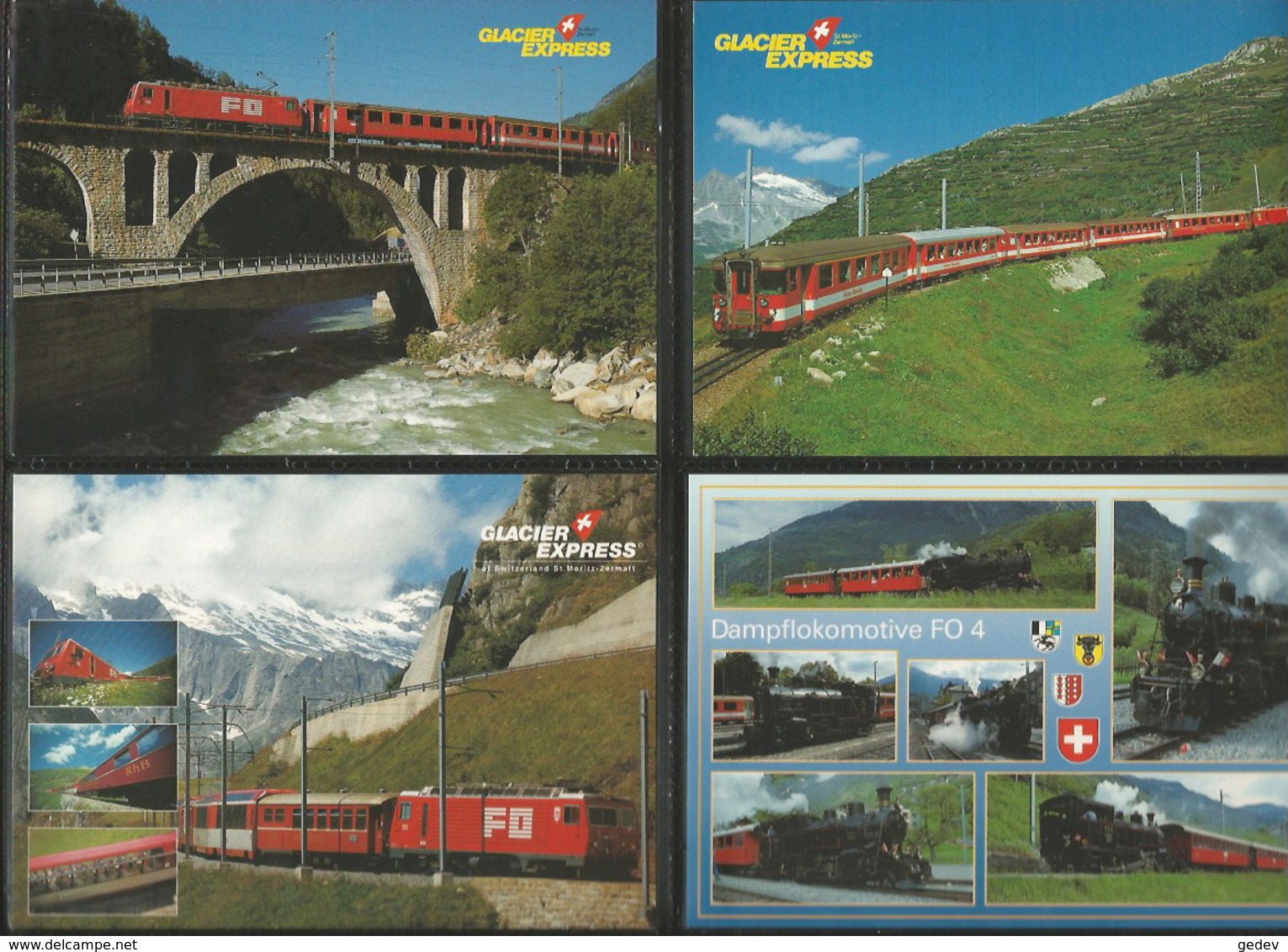 Chemin de Fer Zermatt - St Moritz, Furka-Oberalp-Bahn, Lot de 96 cartes couleurs modernes (3)