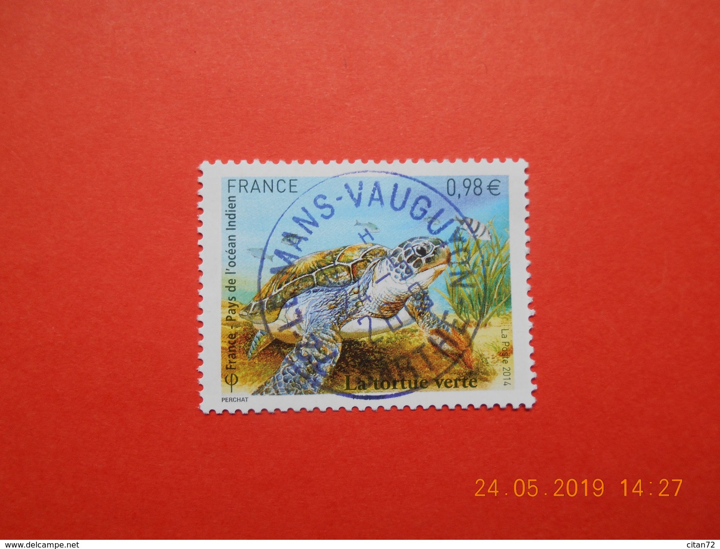 FRANCE 2014   FAUNE MARINE. Tortue Verte    Beau Cachet Rond Sur Timbre Neuf - Used Stamps