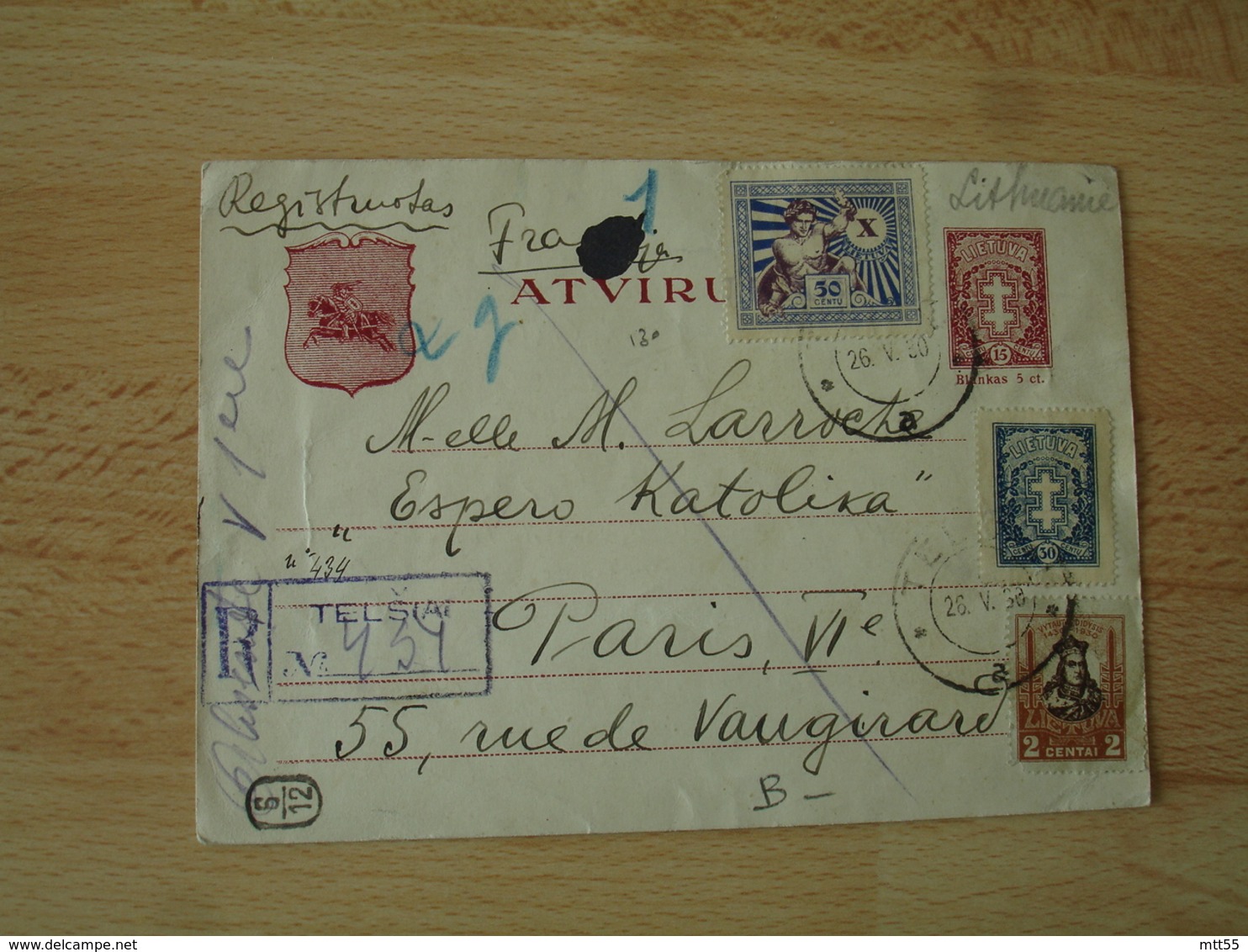 Lituanie  Lietuva Blunkas 5 Ct Sur 15 Plus 3 Timbres 1930 Entier Postal  Stationery Card - Lituanie