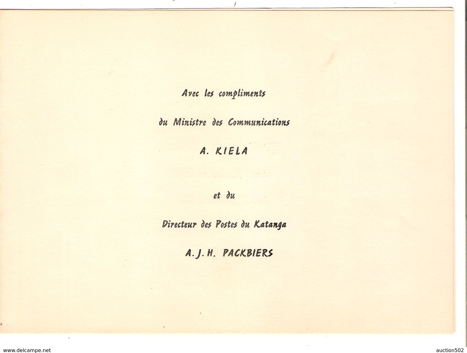 PR6522/ Katanga TP 6/49 Emission 1960 Ministère Communications A.Kiela&Directeur Des Postes Du Katanga A.J.H.Packbiers - Katanga