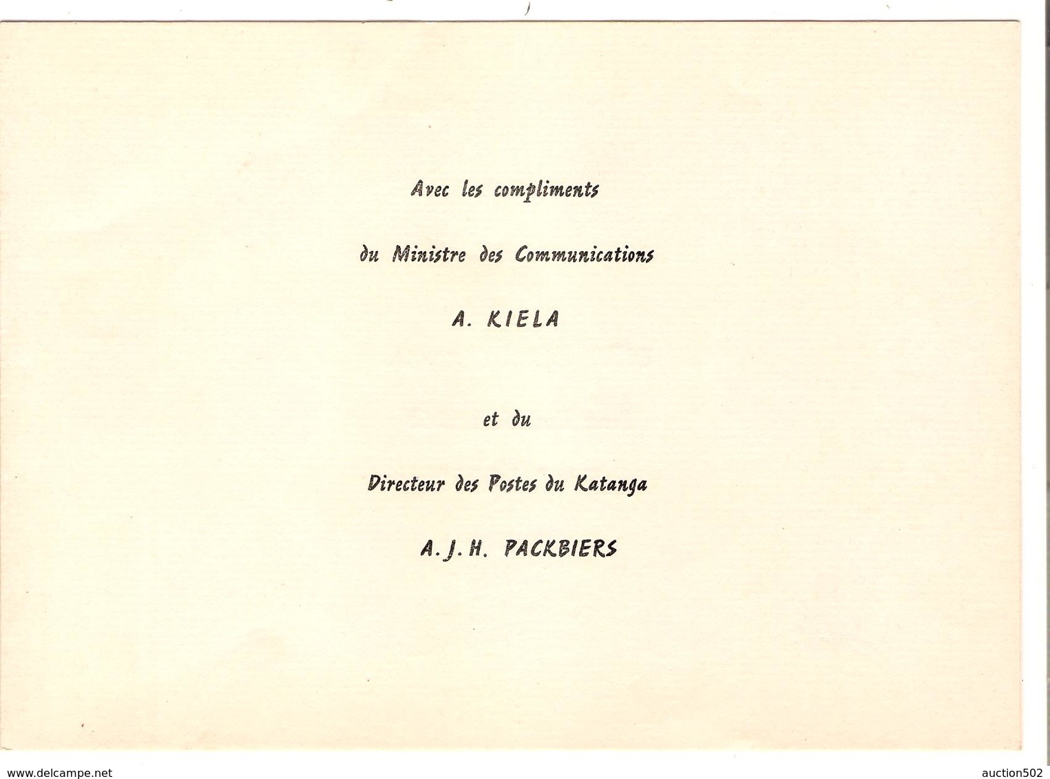 PR6522/ Katanga TP 6/49 Emission 1960 Ministère Communications A.Kiela&Directeur des Postes du Katanga A.J.H.Packbiers