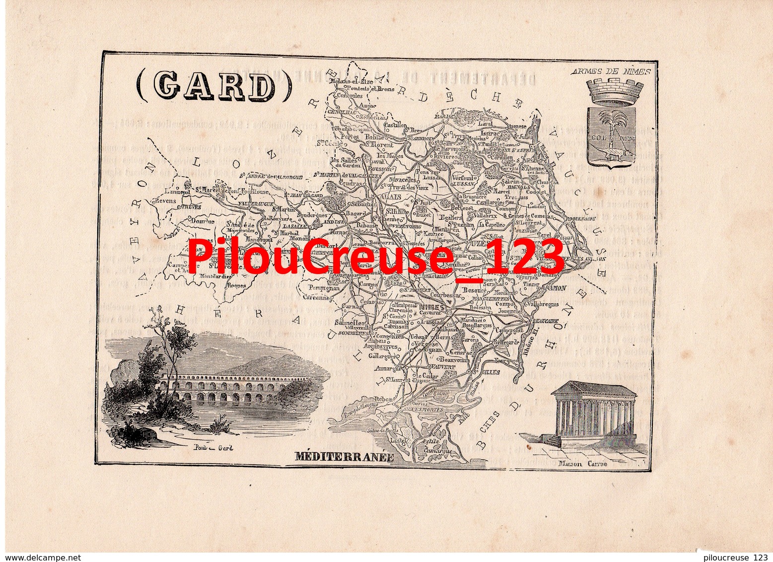 30 GARD - Carte Authentique Tourfaut 1865 Planche 17x24 Cm - - Cartes Géographiques