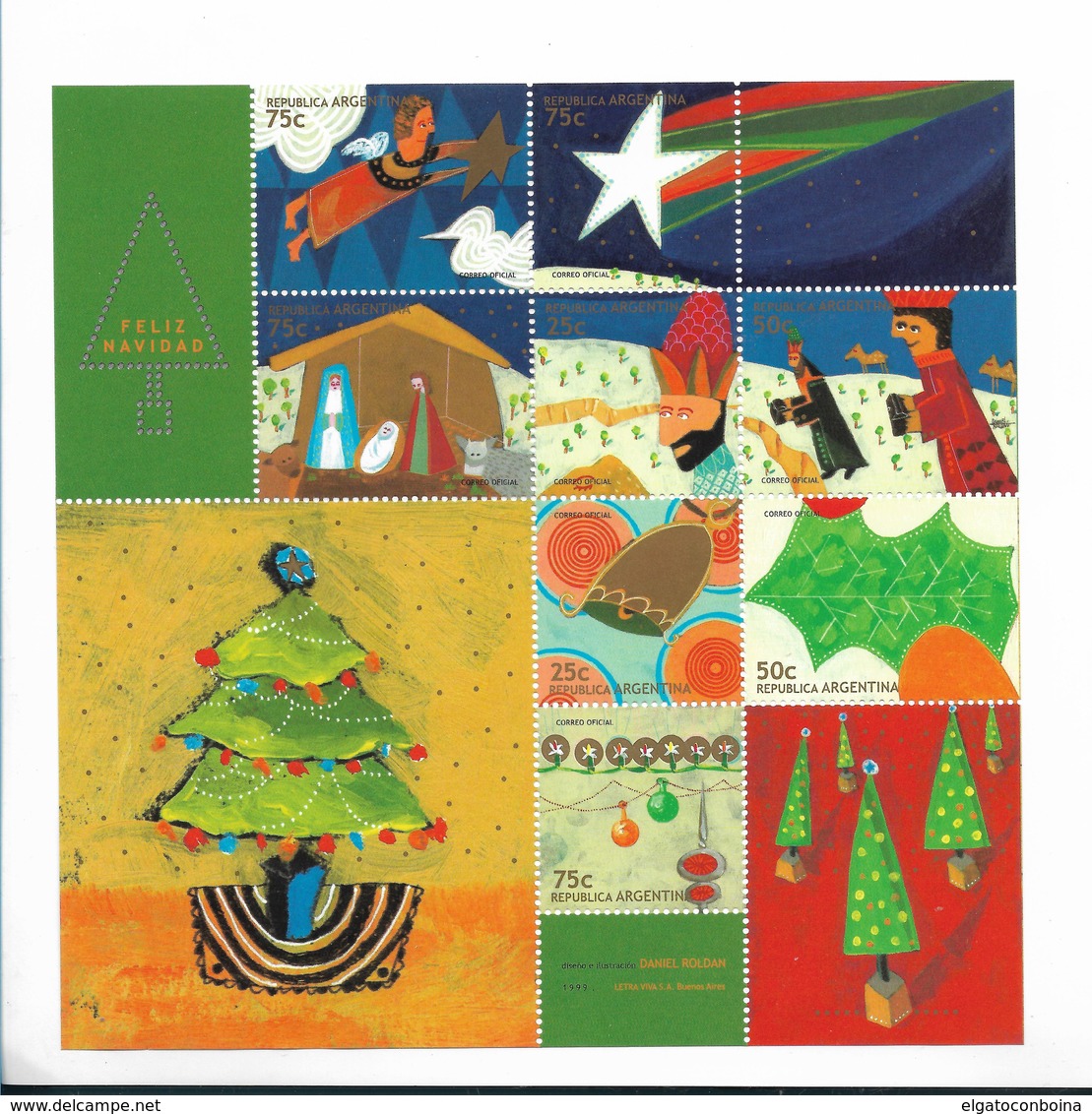 ARGENTINA 1999 MINIATURE SHEET HAPPY CHRISTMAS AND NEW YEAR PACK BOOKLET - Unused Stamps