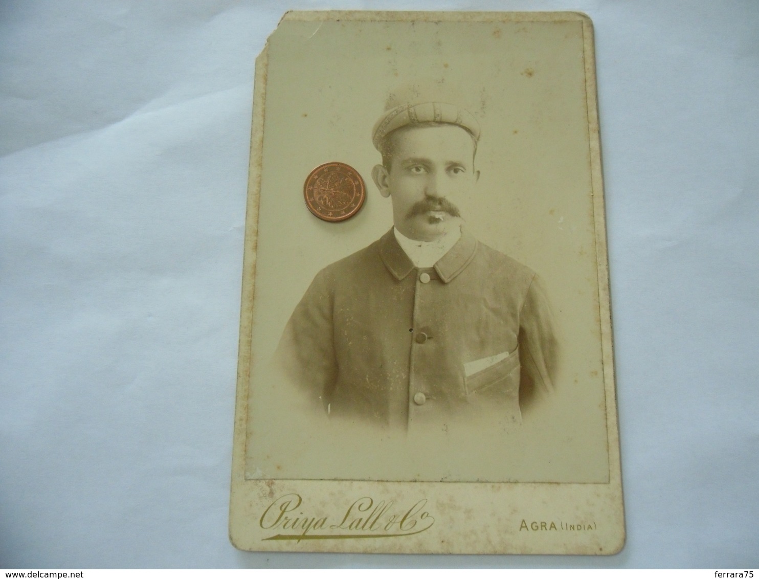 CDV VICTORIAN FOTO RITRATTO SIGNORE GENTLEMAN TURBANTE INDIA AGRA PRIYA LALL - Antiche (ante 1900)