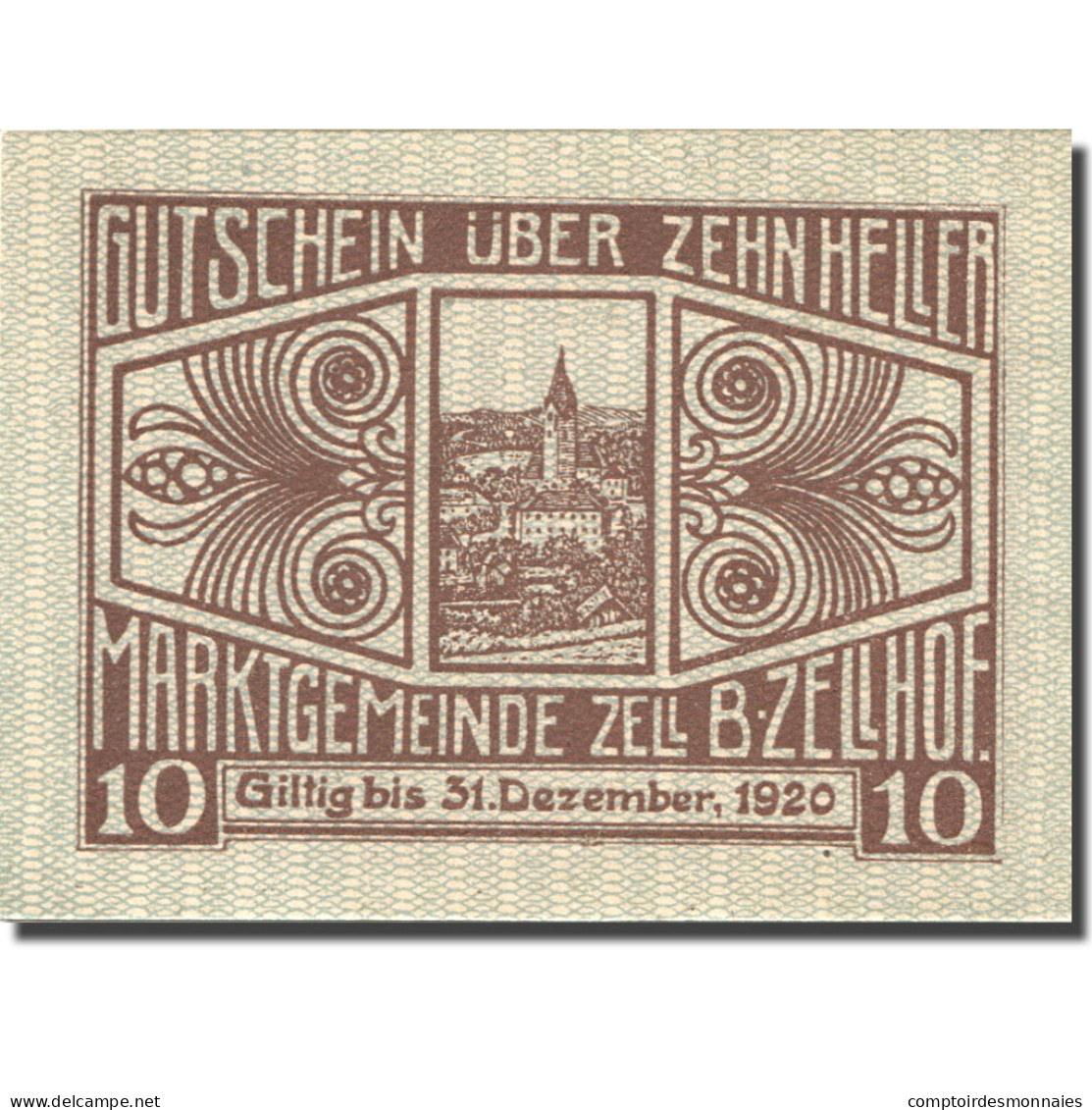 Billet, Autriche, Zell B. Zellhof, 10 Heller, Eglise, 1920, SPL Mehl:FS 1274a - Autriche