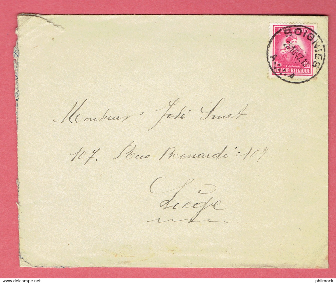 OJ - Lettre Obli Soignies 1947 Sur 749 Vers Liège - Enveloppes-lettres