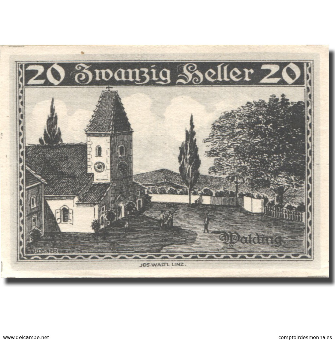 Billet, Autriche, Walding, 20 Heller, Eglise 1, 1920-12-31, SPL Mehl:FS 1132a - Autriche