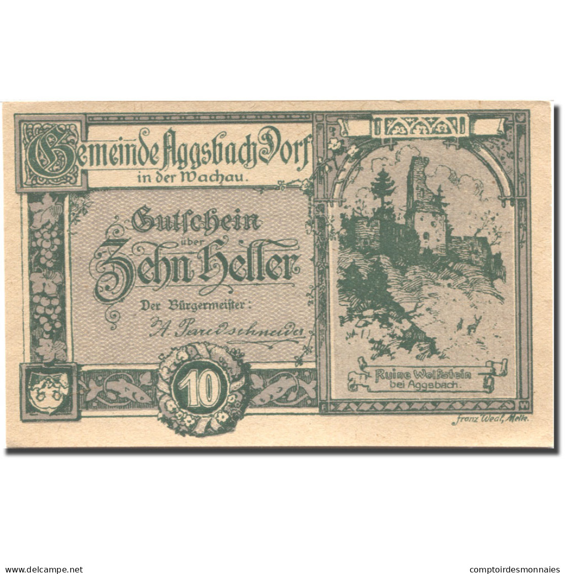Billet, Autriche, Aggsbach Dorf, 10 Heller, Château, 1920 SPL Mehl:FS 8 - Autriche