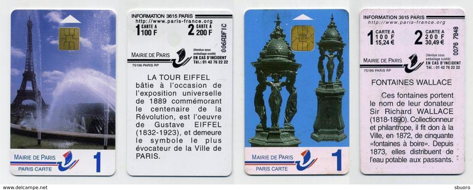 Lot De 2 Cartes à Puce De Stationnement Mairie De Paris. Tour Eiffel Et Fontaine Wallace. France - Sin Clasificación