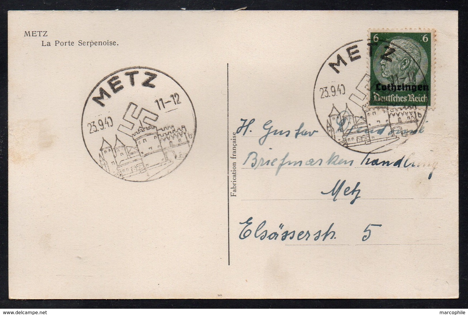 METZ - III REICH / 1940 OBLITERATION ILLUSTREE SUR CARTE POSTALE (ref 2433) - Sonstige & Ohne Zuordnung