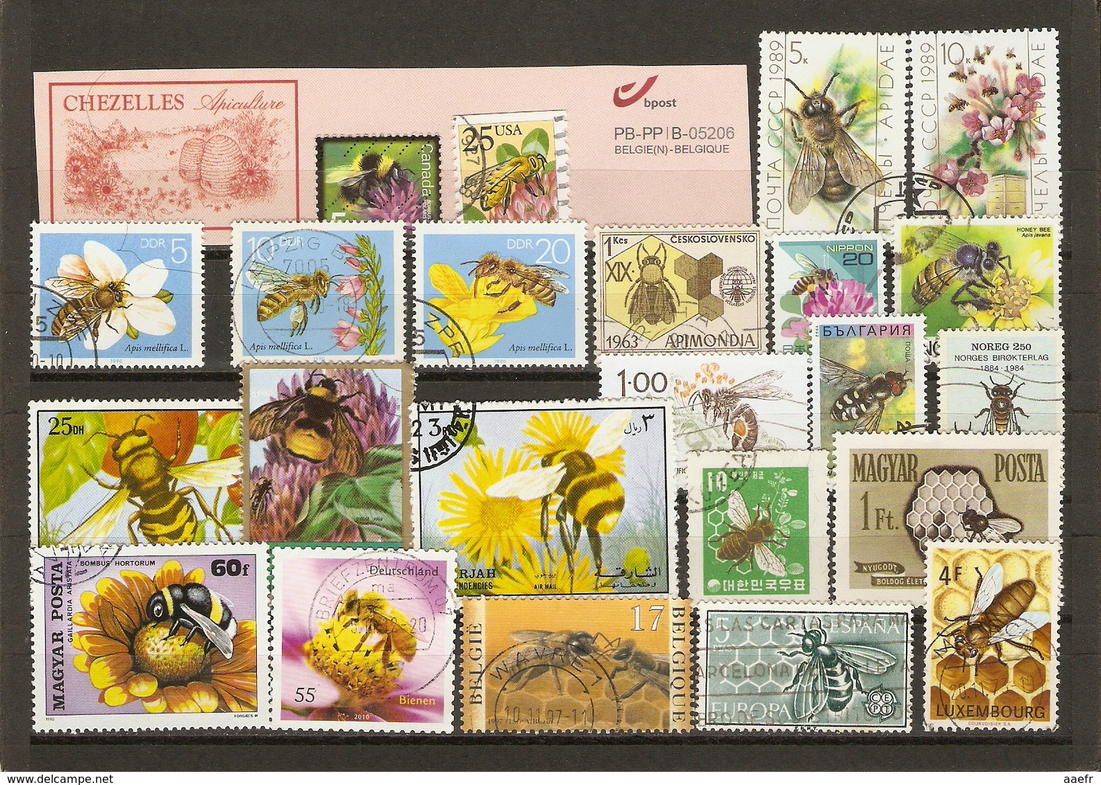 Abeilles - Apiculture - Petit Lot De 23 Timbres° + Fragment D'entier Postal Bpost - Publicité Apiculture - Vrac (max 999 Timbres)