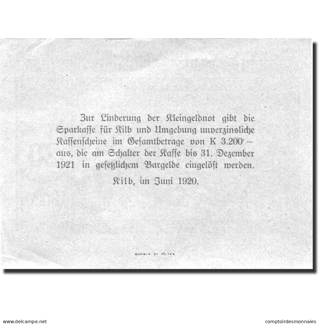 Billet, Autriche, Kilb, 20 Heller, Château 1921-12-31, SUP Mehl:FS 437IIIc - Oesterreich