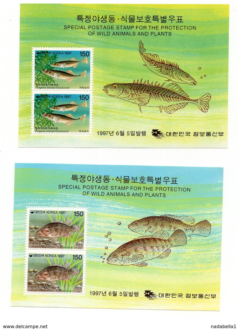 1997 KOREA SOUTH, 2 SOUVENIR BLOCKS, MNH, SPECIAL ISSUE FOR THE PROTECTION OF WILD ANIMALS AND PLANTS - Korea, South