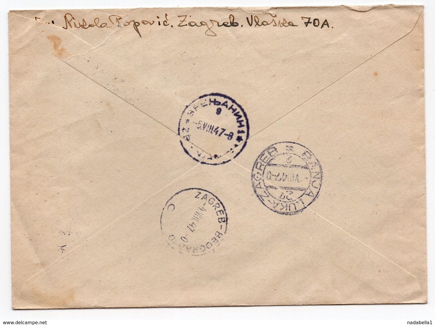 1947 YUGOSLAVIA, CROATIA, JADRAN FILM, ZAGREB, POSTMARK BOSANSKA KRUPA TO ZRENJANIN - Covers & Documents