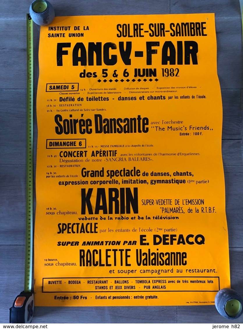 Affiche Fancy-fair Solre Sur Sambre 1982, Soirée Dansante, Institut De La Sainte Union, Concert - Manifesti