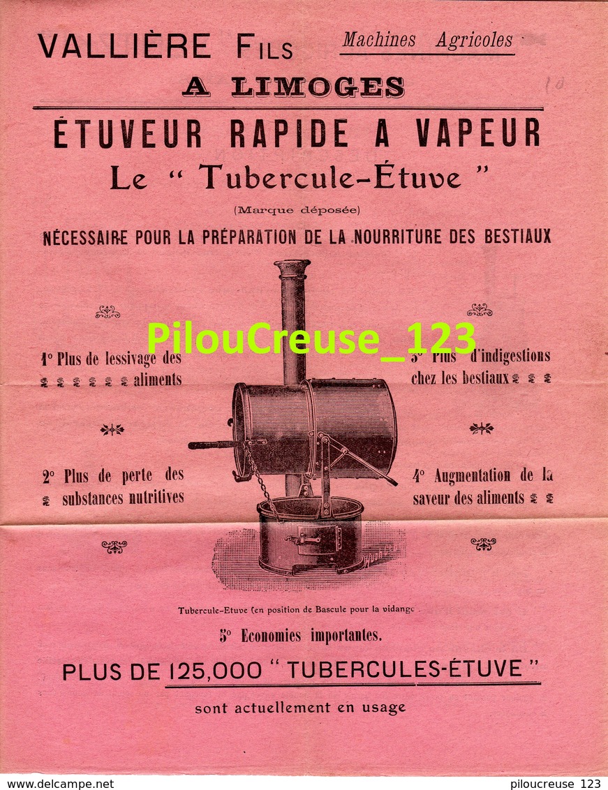 MACHINES AGRICOLES - LIMOGES - VALLIERE FILS - "Etuveur Rapide à Vapeur " - 4 Pages - Dimension 22 X 27 Cm - 4 Scans - Tools