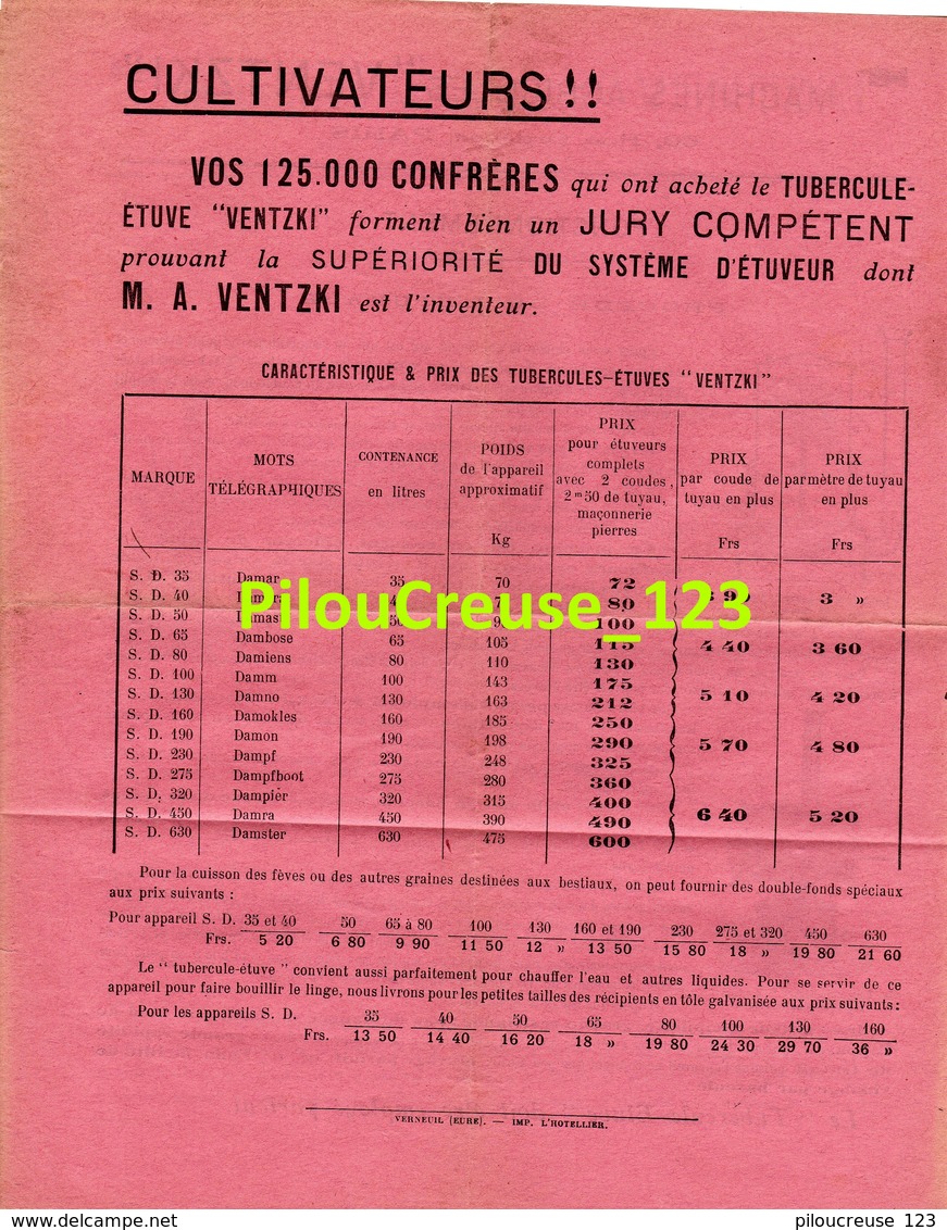 MACHINES AGRICOLES - LIMOGES - VALLIERE FILS - "Etuveur Rapide à Vapeur " - 4 Pages - Dimension 22 X 27 Cm - 4 Scans - Machines