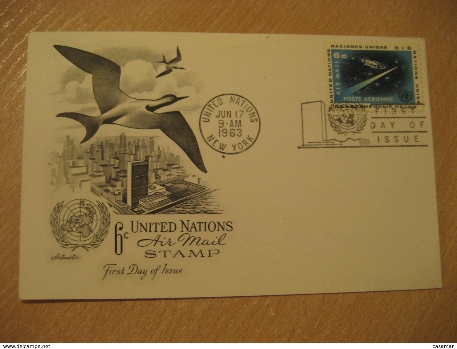 NEW YORK 1963 Space Spatial Air Mail Stamp FDC Cancel Card United Nations UN - Lettres & Documents