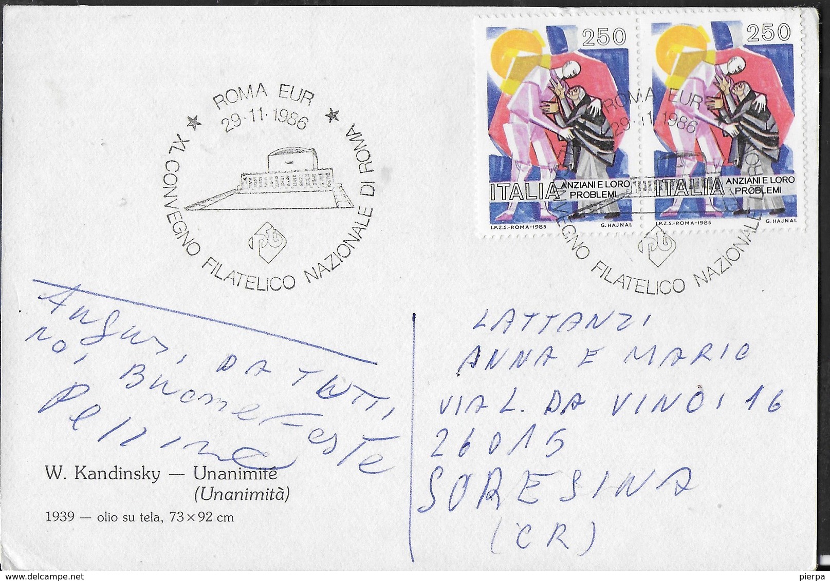 ANNULLO SPECIALE - ROMA EUR - 29.11.1986 - XL CONVEGNO FILATELICO NAZIONALE  SU CARTOLINA KANDINSKY - Esposizioni Filateliche