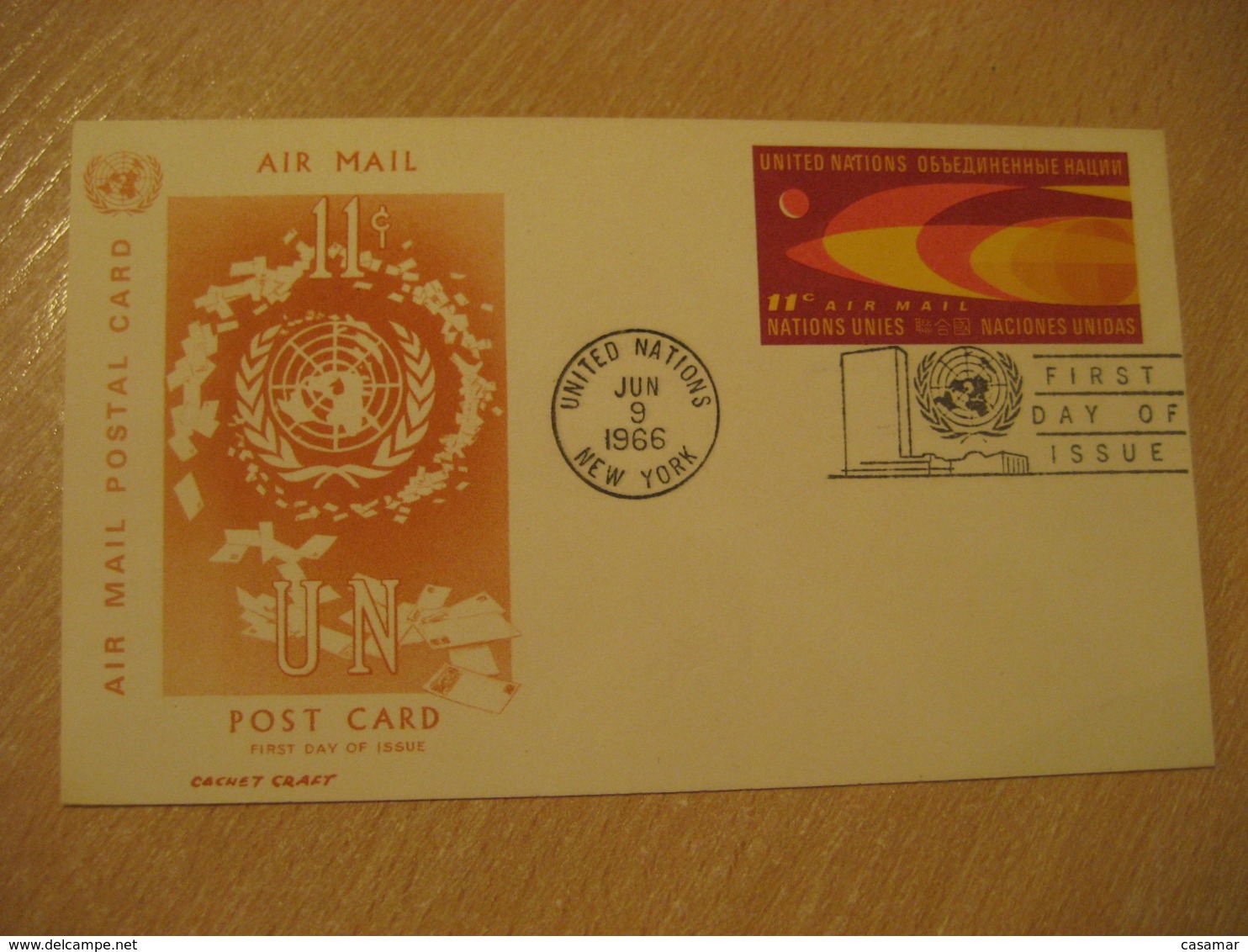 NEW YORK 1966 11c Air Mail FD Postal Stationery Card United Nations UN USA - Lettres & Documents